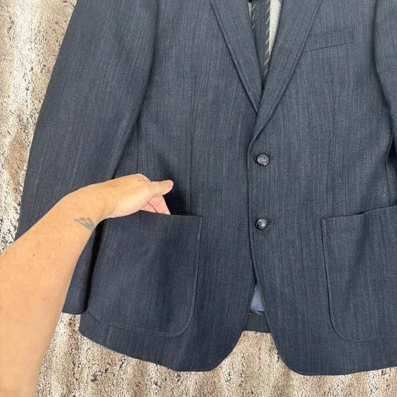 John Varvatos USA Luxe Mens 40S Blue Knit Denim Two Button Sport Coat Blazer